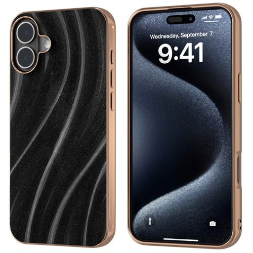 For iPhone 16 Case Electroplating Phone Cover Milky Way Pattern PU+TPU Protective Case - Black