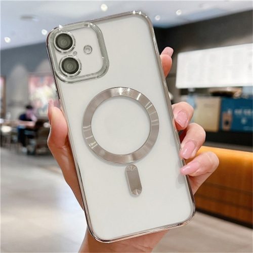 For iPhone 16 Case Electroplating TPU Phone Cover Compatible with MagSafe - Silver