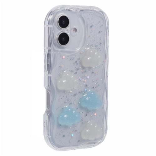 For iPhone 16 Case Epoxy TPU 3D Pattern Anti-Fall Phone Cover - Cloud