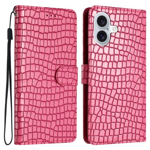 For iPhone 16 Case Flip Stand Leather Crocodile Texture Phone Cover - Rose