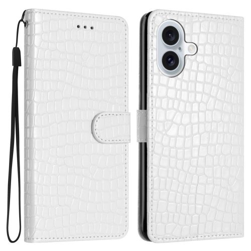 For iPhone 16 Case Flip Stand Leather Crocodile Texture Phone Cover - White