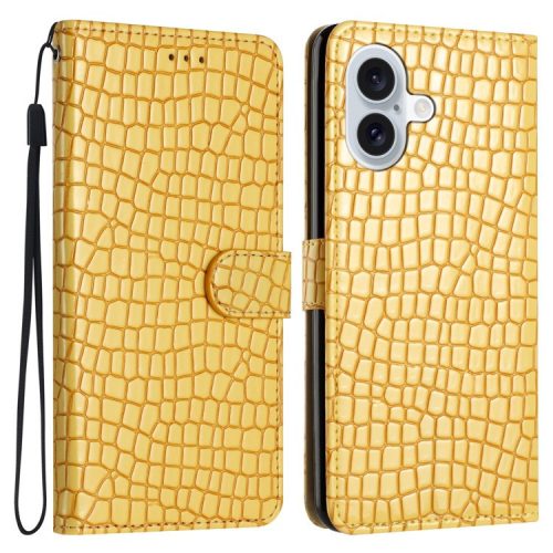 For iPhone 16 Case Flip Stand Leather Crocodile Texture Phone Cover - Yellow