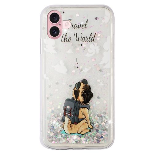 For iPhone 16 Case Floating Quicksand Pattern Soft TPU Back Cover - Dog