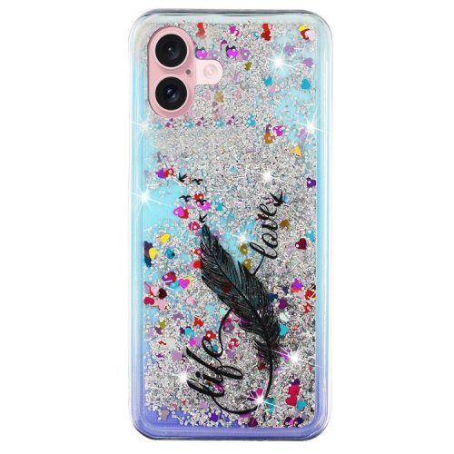 For iPhone 16 Case Floating Quicksand Pattern Soft TPU Back Cover - Feather