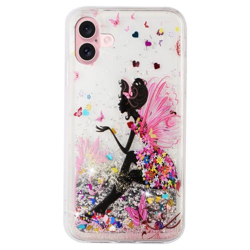 For iPhone 16 Case Floating Quicksand Pattern Soft TPU Back Cover - Girl