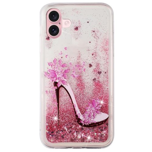 For iPhone 16 Case Floating Quicksand Pattern Soft TPU Back Cover - High-heeled Shoes