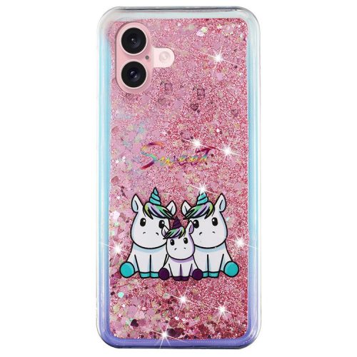 For iPhone 16 Case Floating Quicksand Pattern Soft TPU Back Cover - Three Horse