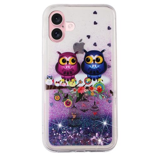 For iPhone 16 Case Floating Quicksand Pattern Soft TPU Back Cover - Two Owls