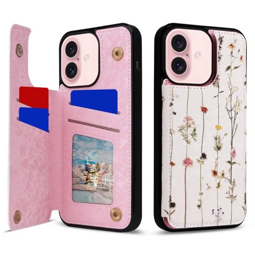 For iPhone 16 Case Flower Leather+TPU Phone Cover RFID Blocking Card Slots - Dried Flower