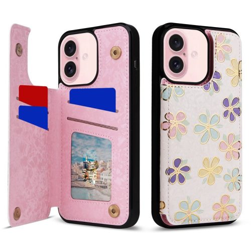 For iPhone 16 Case Flower Leather+TPU Phone Cover RFID Blocking Card Slots - Flowers