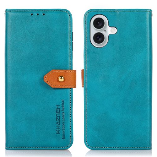 KHAZNEH For iPhone 16 Case PU Leather Phone Cover with Golden Magnetic Clasp Decor - Blue