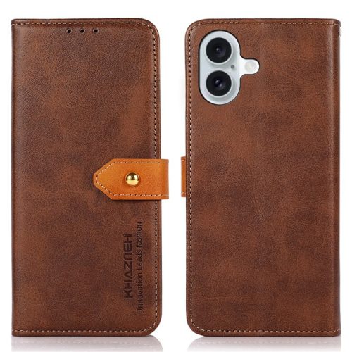 KHAZNEH For iPhone 16 Case PU Leather Phone Cover with Golden Magnetic Clasp Decor - Brown