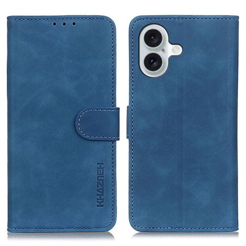 KHAZNEH For iPhone 16 Case Retro Leather Phone Cover with Wallet Stand - Blue