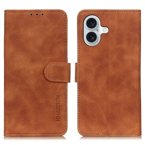 KHAZNEH For iPhone 16 Case Retro Leather Phone Cover with Wallet Stand - Brown