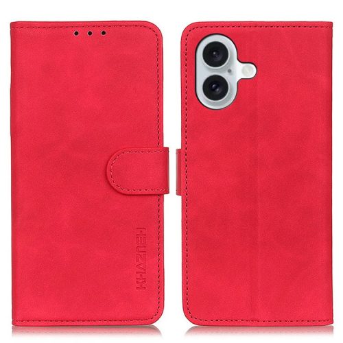 KHAZNEH For iPhone 16 Case Retro Leather Phone Cover with Wallet Stand - Red