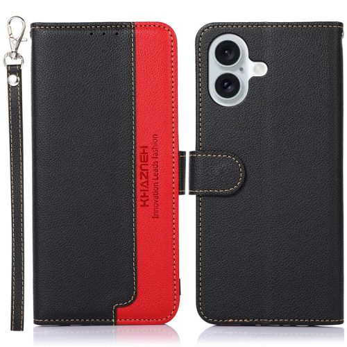 KHAZNEH For iPhone 16 Case RFID Blocking Wallet Leather Folio Flip Phone Cover - Black