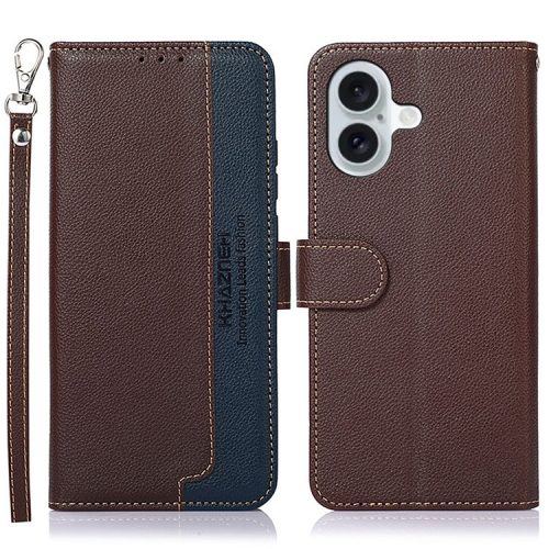 KHAZNEH For iPhone 16 Case RFID Blocking Wallet Leather Folio Flip Phone Cover - Brown