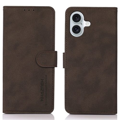 KHAZNEH For iPhone 16 Case Texture PU Leather Folding Stand Phone Cover - Brown