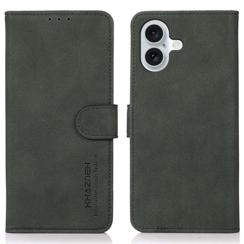 KHAZNEH For iPhone 16 Case Texture PU Leather Folding Stand Phone Cover - Green