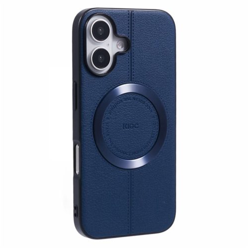 KIGC For iPhone 16 Case Compatible with MagSafe Litchi Texture Leather Coated PC+TPU Phone Cover - Blue