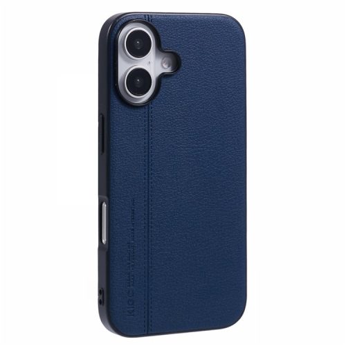 KIGC For iPhone 16 Case Litchi Texture Leather Coated PC+TPU Phone Cover - Blue