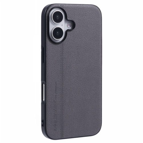 KIGC For iPhone 16 Case Litchi Texture Leather Coated PC+TPU Phone Cover - Grey