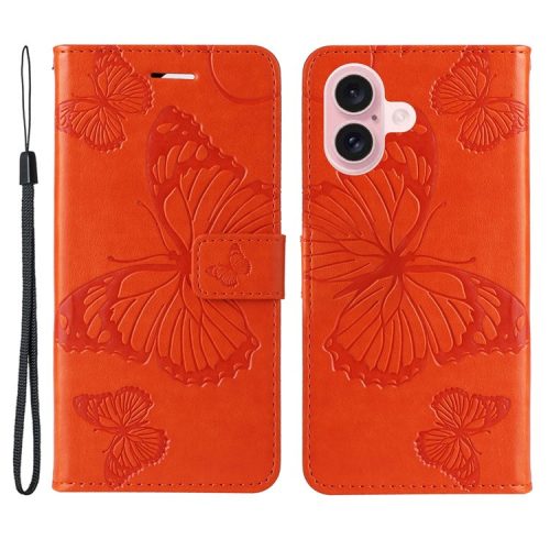 KT Imprinting Flower Series-2 For iPhone 16 Wallet Case Protective Leather Flip Cover - Orange