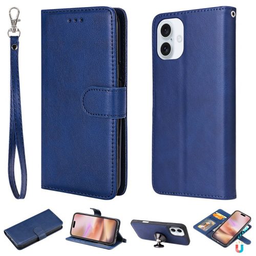 KT Leather Series-3 For iPhone 16 Case PU Leather 2 in 1 Wallet Phone Cover Magnetic Detachable - Blue