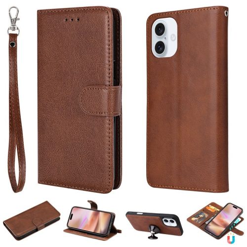 KT Leather Series-3 For iPhone 16 Case PU Leather 2 in 1 Wallet Phone Cover Magnetic Detachable - Brown