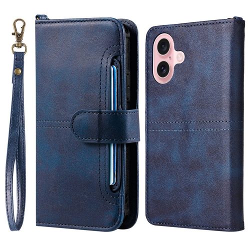 KT Leather Series-4 For iPhone 16 Case 2 in 1 Detachable Wallet Leather Phone Cover - Blue