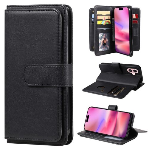 KT Multi-Functional Series-1 For iPhone 16 Case 10 Card Slots Anti-Scratch Leather Phone Cover - Black