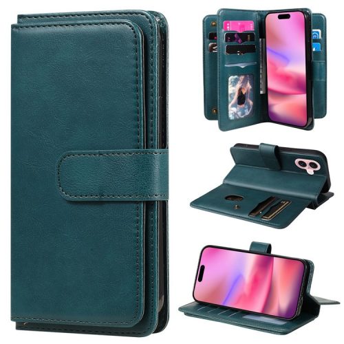 KT Multi-Functional Series-1 For iPhone 16 Case 10 Card Slots Anti-scratch Leather Phone Cover - Green