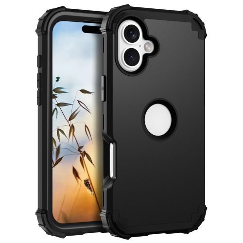 L-Style For iPhone 16 Case Shockproof PC + Silicone Phone Back Cover - Black