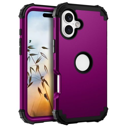 L-Style For iPhone 16 Case Shockproof PC + Silicone Phone Back Cover - Dark Purple  /  Black