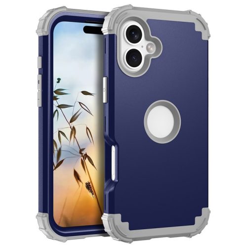 L-Style For iPhone 16 Case Shockproof PC + Silicone Phone Back Cover - Navy Blue  /  Dark Grey