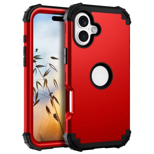 L-Style For iPhone 16 Case Shockproof PC + Silicone Phone Back Cover - Red  /  Black