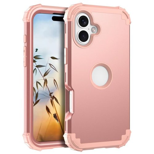 L-Style For iPhone 16 Case Shockproof PC + Silicone Phone Back Cover - Rose Gold