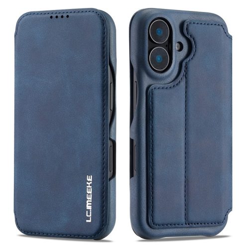 LC.IMEEKE For iPhone 16 Case Card Holder Stand Leather Phone Cover - Blue