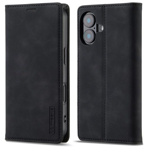 LC.IMEEKE For iPhone 16 Case Wallet Microfiber Leather Phone Cover - Black