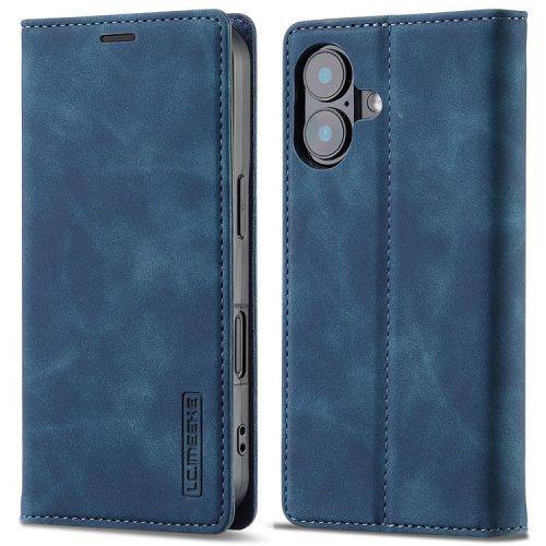 LC.IMEEKE For iPhone 16 Case Wallet Microfiber Leather Phone Cover - Blue