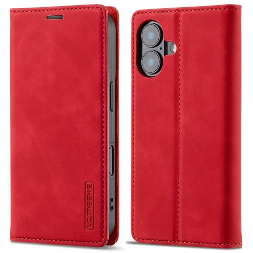 LC.IMEEKE For iPhone 16 Case Wallet Microfiber Leather Phone Cover - Red