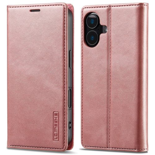 LC.IMEEKE For iPhone 16 Case Wallet Microfiber Leather Phone Cover - Rose Gold