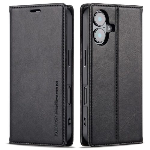 LC.IMEEKE For iPhone 16 Leather Case RFID Blocking Card Slots Phone Cover - Black