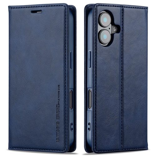 LC.IMEEKE For iPhone 16 Leather Case RFID Blocking Card Slots Phone Cover - Blue