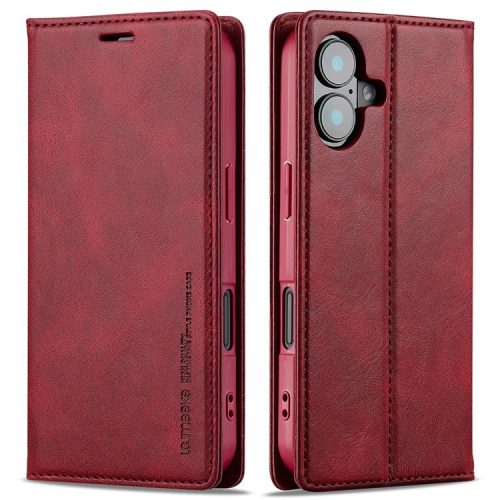 LC.IMEEKE For iPhone 16 Leather Case RFID Blocking Card Slots Phone Cover - Red