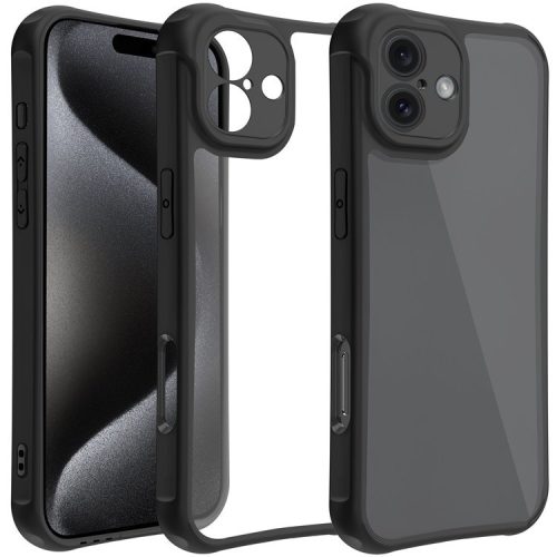 LEEU DESIGN for iPhone 16 Case 3D Stereo Sound Hole Acrylic+TPU Corners Cushioning Phone Cover - Black