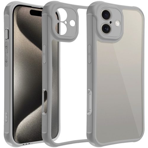 LEEU DESIGN for iPhone 16 Case 3D Stereo Sound Hole Acrylic+TPU Corners Cushioning Phone Cover - Grey