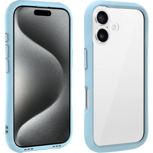 LEEU DESIGN For iPhone 16 Case Stereo Sound Hole TPU+Tempered Glass Clear Phone Cover - Baby Blue