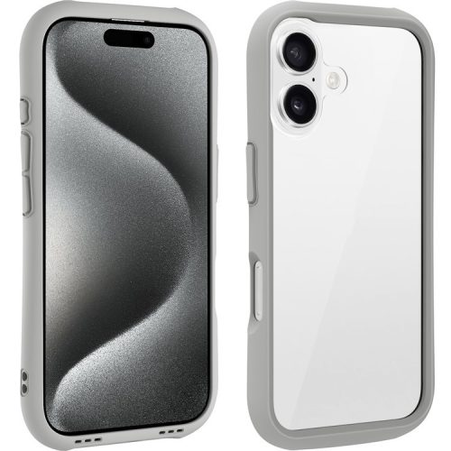 LEEU DESIGN For iPhone 16 Case Stereo Sound Hole TPU+Tempered Glass Clear Phone Cover - Grey