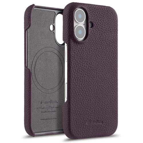 MELKCO For iPhone 16 Case Genuine Cow Leather PC Phone Cover Compatible with MagSafe - Purple